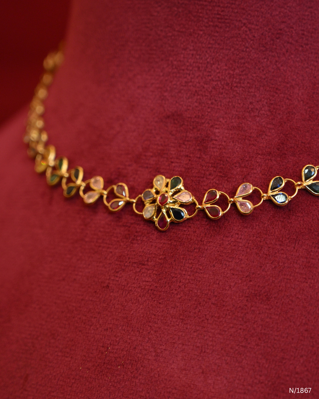 Minimalist Multi-Gemstone Floral Station Choker Necklace | SKU: N/1867