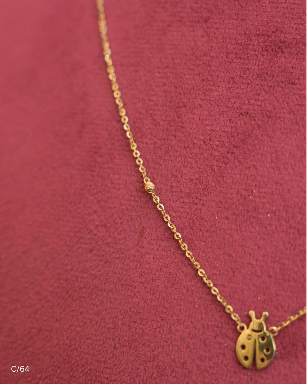 Gold Fine Link Chain Necklace with Ladybug Pendant | SKU: C/64