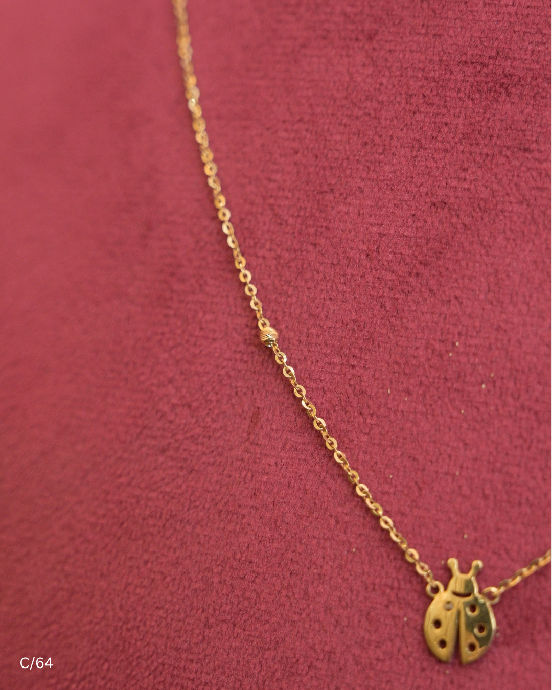 Gold Fine Link Chain Necklace with Ladybug Pendant | SKU: C/64