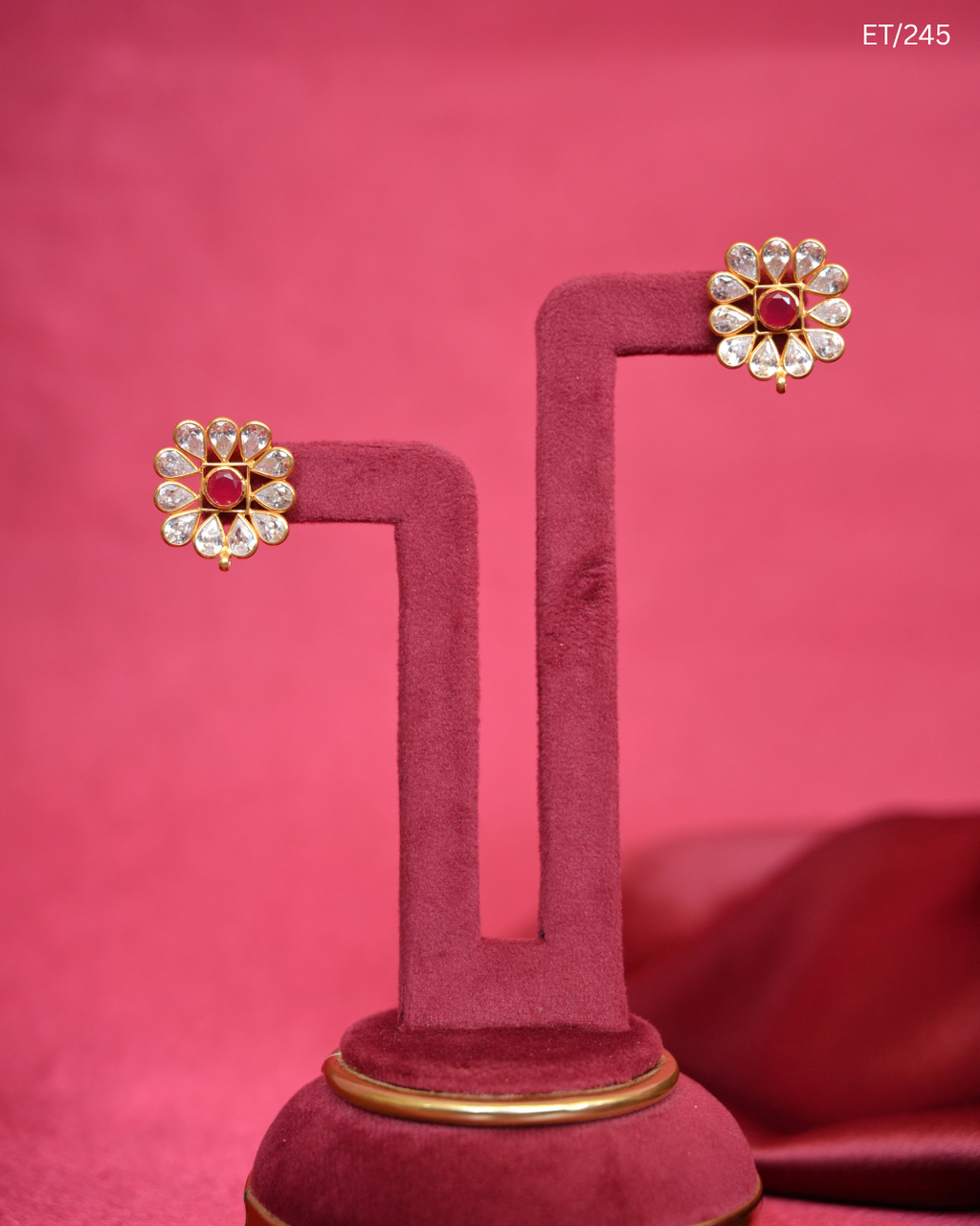 Polki And Ruby Floral Stud Earrings | SKU: ET/245