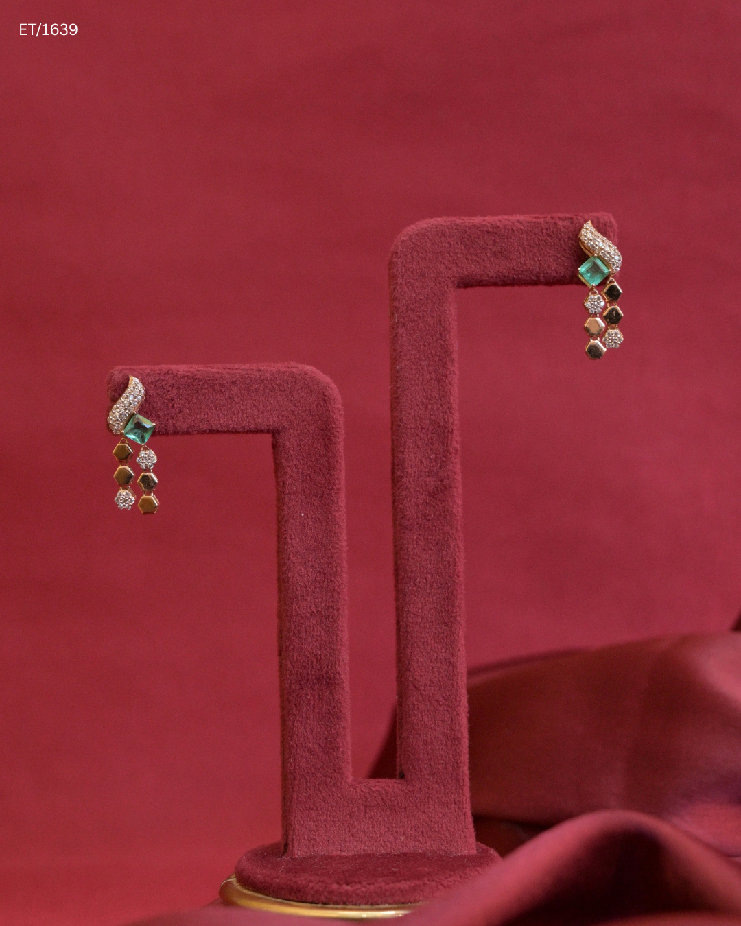 Square Emerald & Hexagonal Geometric Dangle Earrings | SKU: ET/1639
