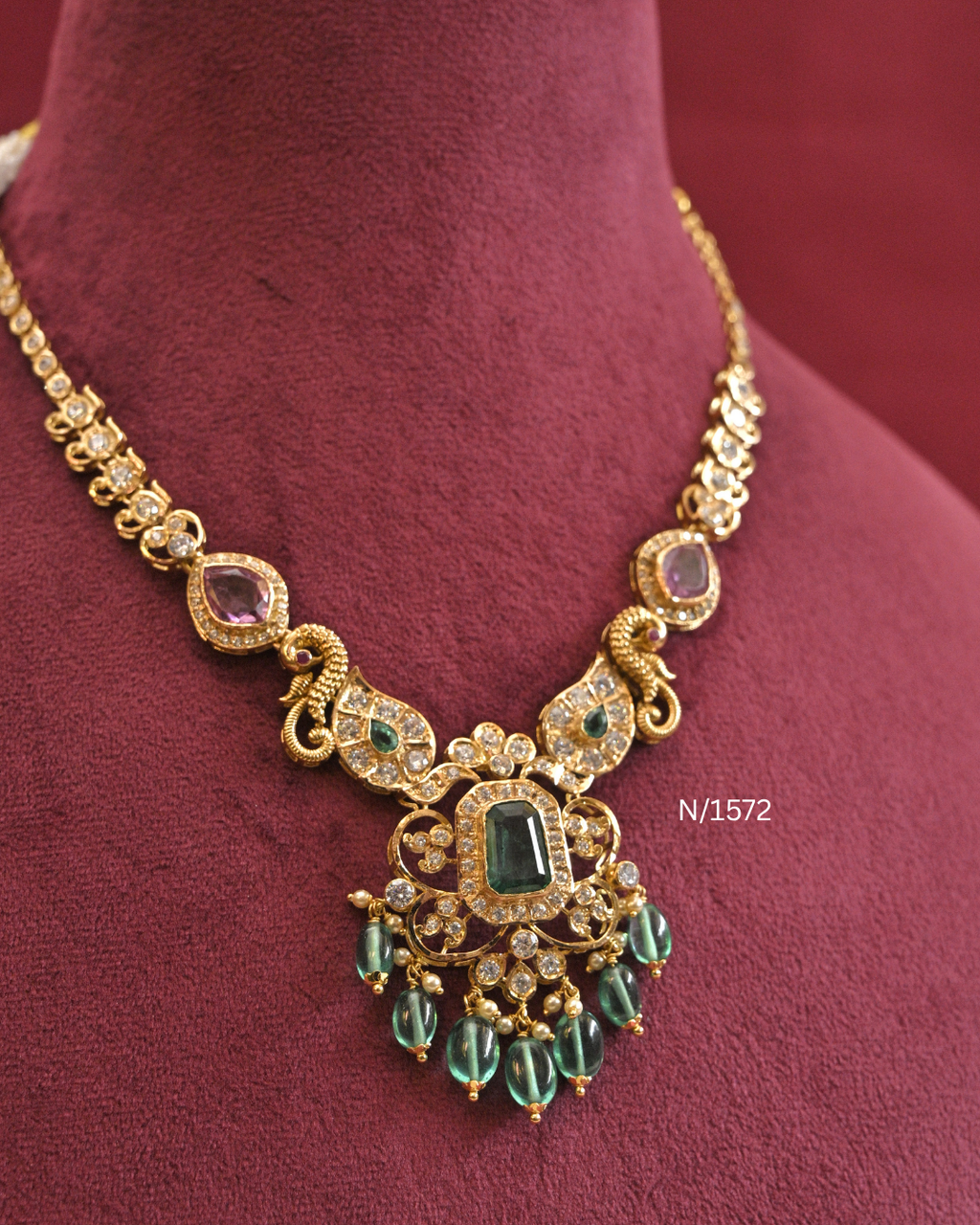 22kt Gold Heritage Peacock & Emerald Statement Necklace | 21.38g Net | SKU: N/1572
