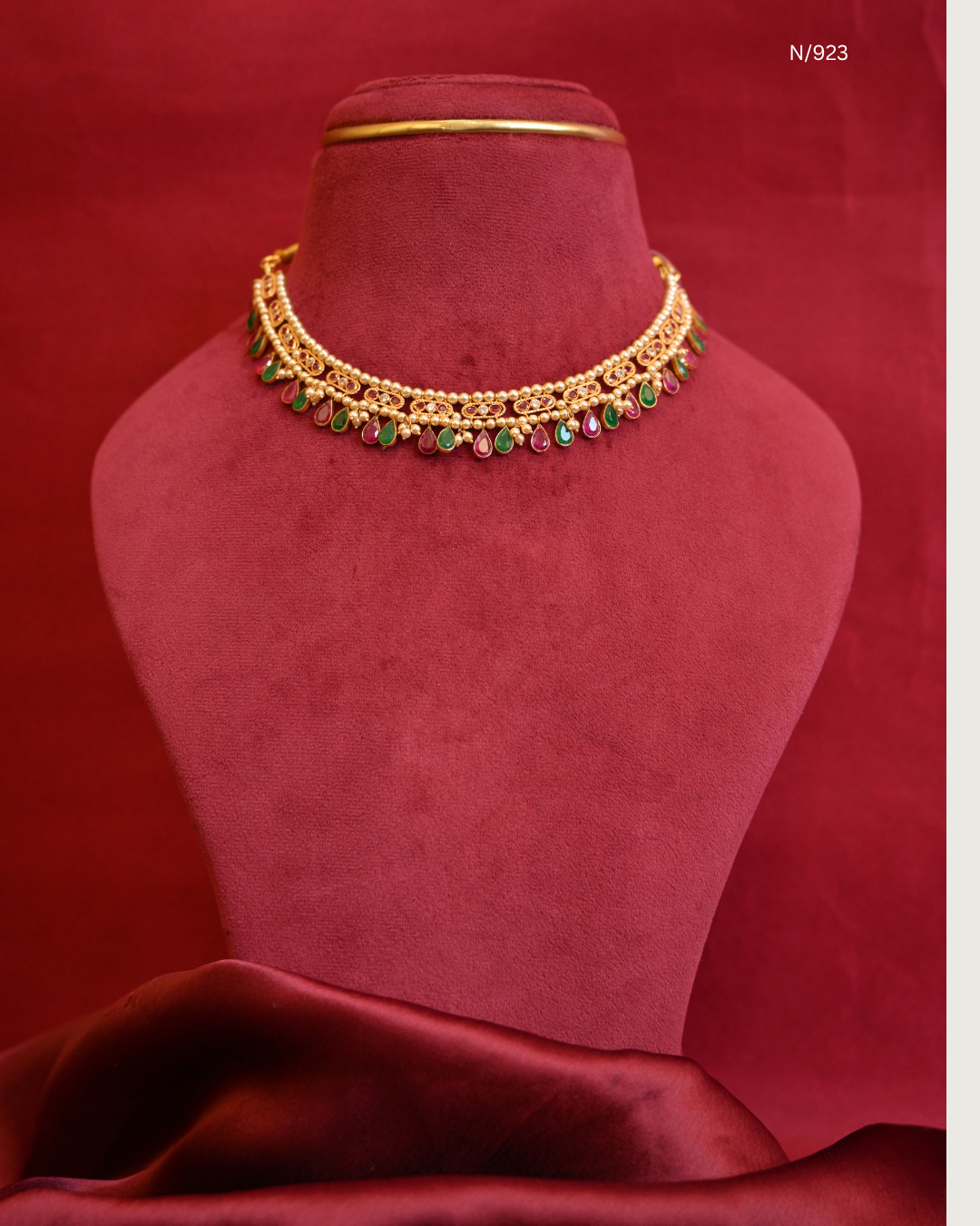 Traditional Alternating Teardrop Emerald & Ruby Fringe Choker Necklace | SKU: N/923