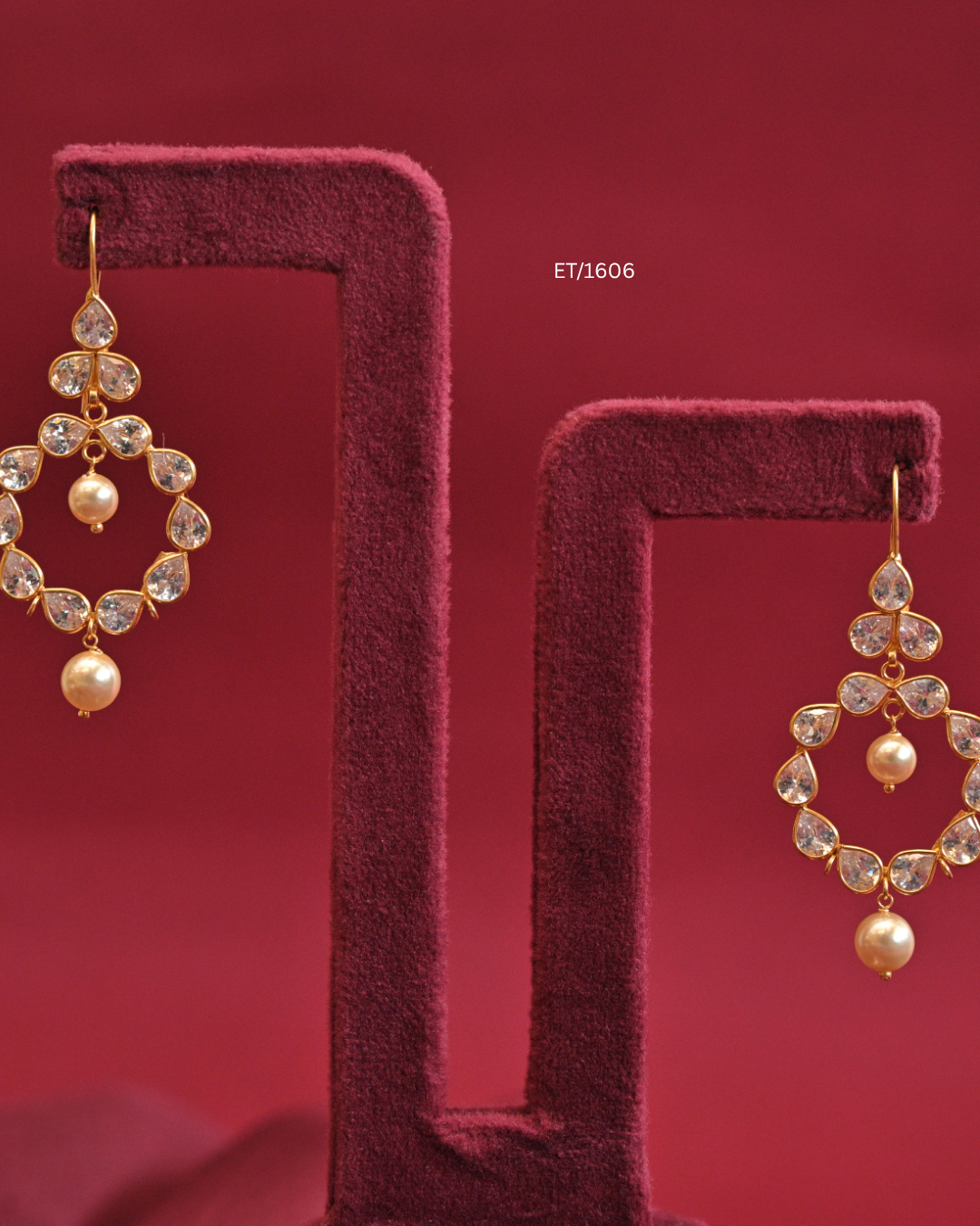Circular CZ Bezel Frame Drop Earrings with Cultured Pearls | SKU: ET/1606