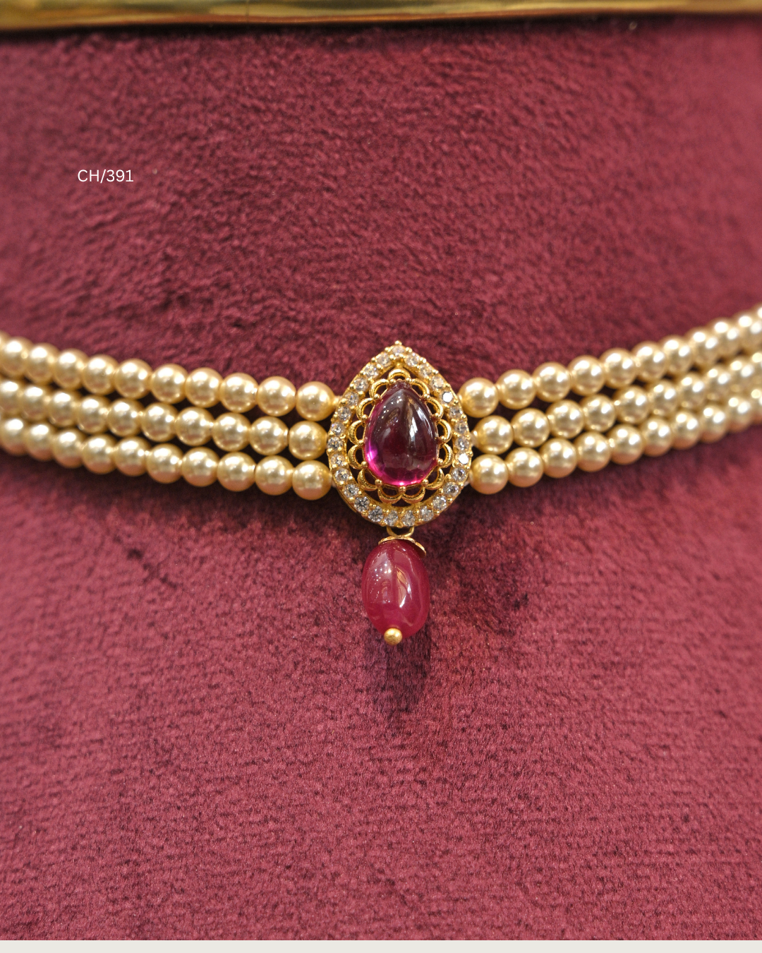 Teardrop Ruby & Pearl Multi-Strand Choker | SKU: CH/391