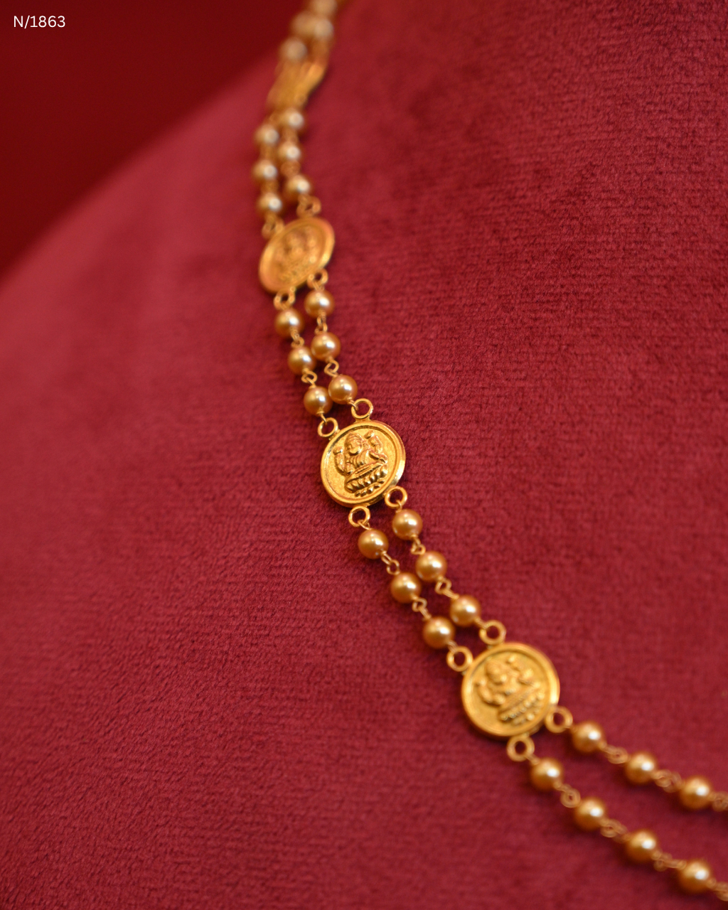 Traditional Lakshmi Kasu Double-Layered Ball Chain Necklace | SKU: N/1863