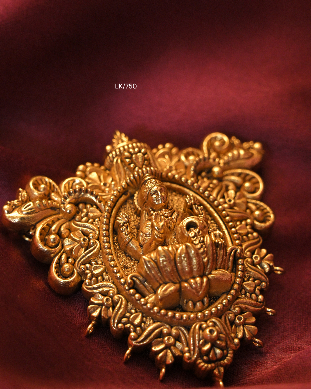 Antique Gold Goddess Lakshmi Nakshi Temple Pendant |SKU: LK/750