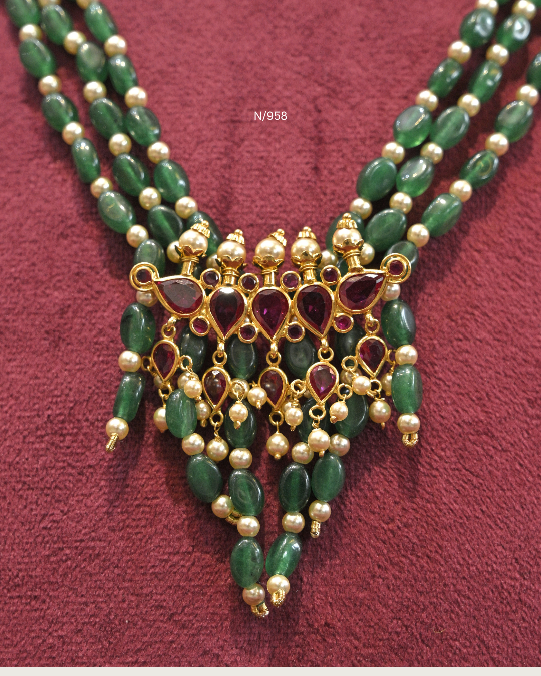 Ruby Pendant Multi-Strand Emerald Pusalu Necklace |SKU: N/958