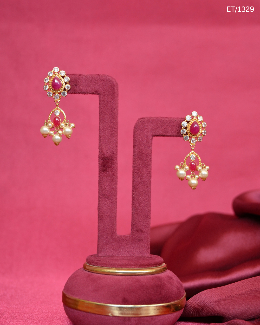 Ruby Pearl Traditional Drop Earrings | SKU: ET/1329