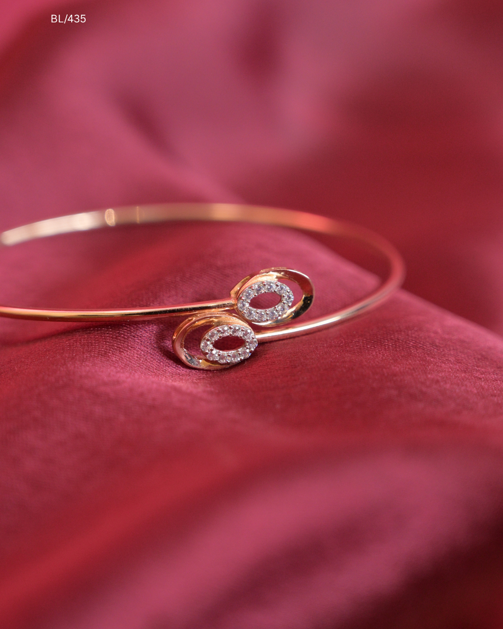 Dual Oval Swirl & Round CZ Bypass Cuff Bracelet | SKU: BL/435