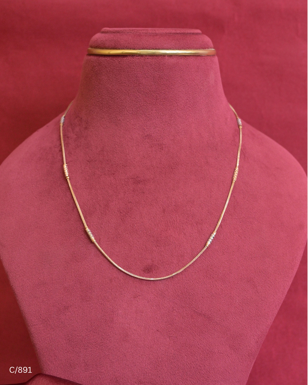 Two Tone Snake Chain Necklace with Cylindrical Stations | SKU: C/891