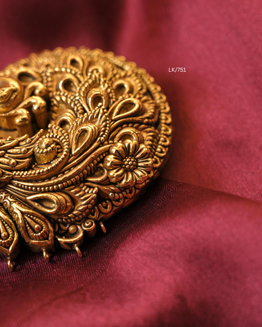 Antique Gold Royal Dancing Peacock Nakshi Temple Pendant | SKU: LK/751