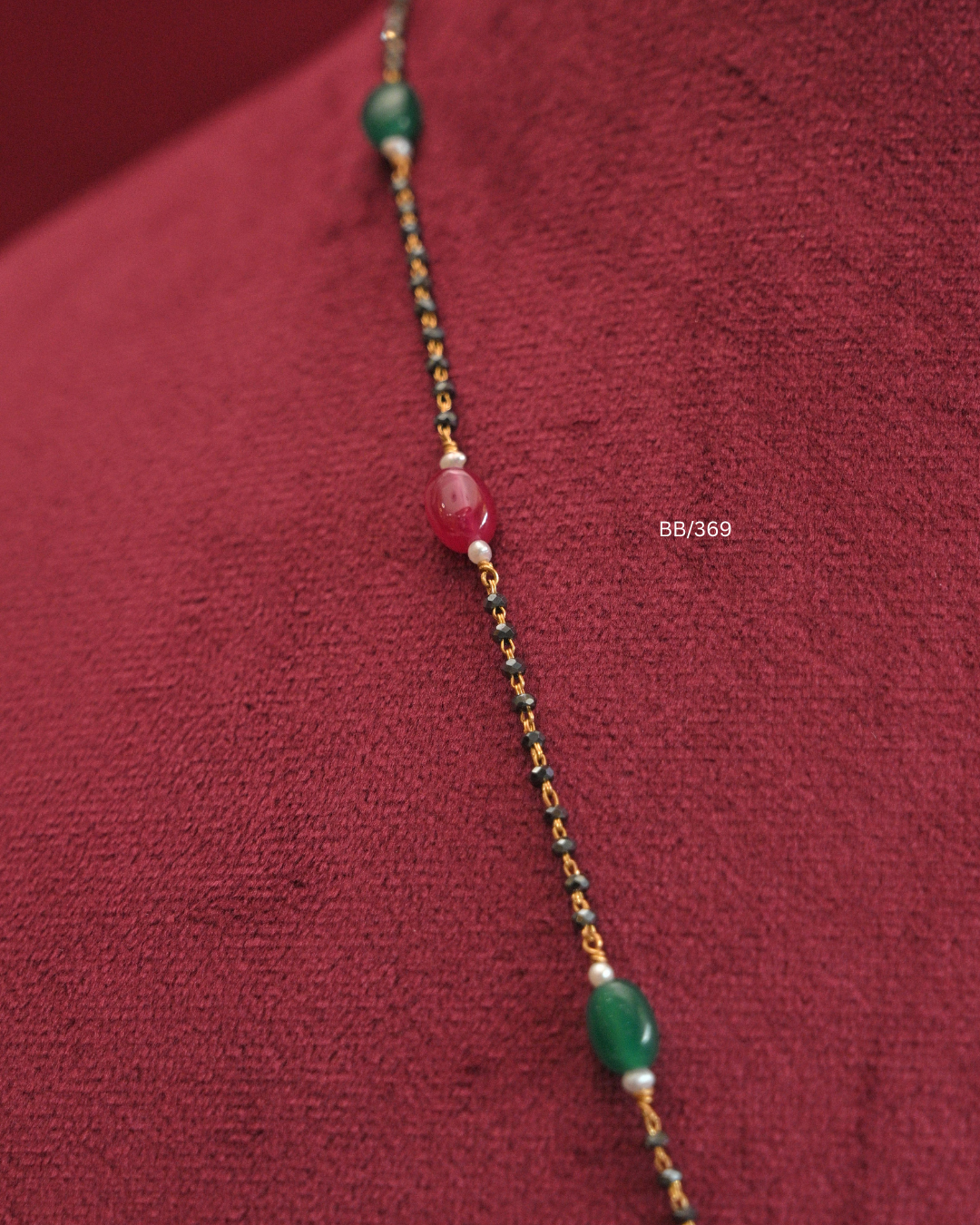 Filigree Pendant Mangalsutra with Ruby & Emerald Station Beads |SKU: BB/369