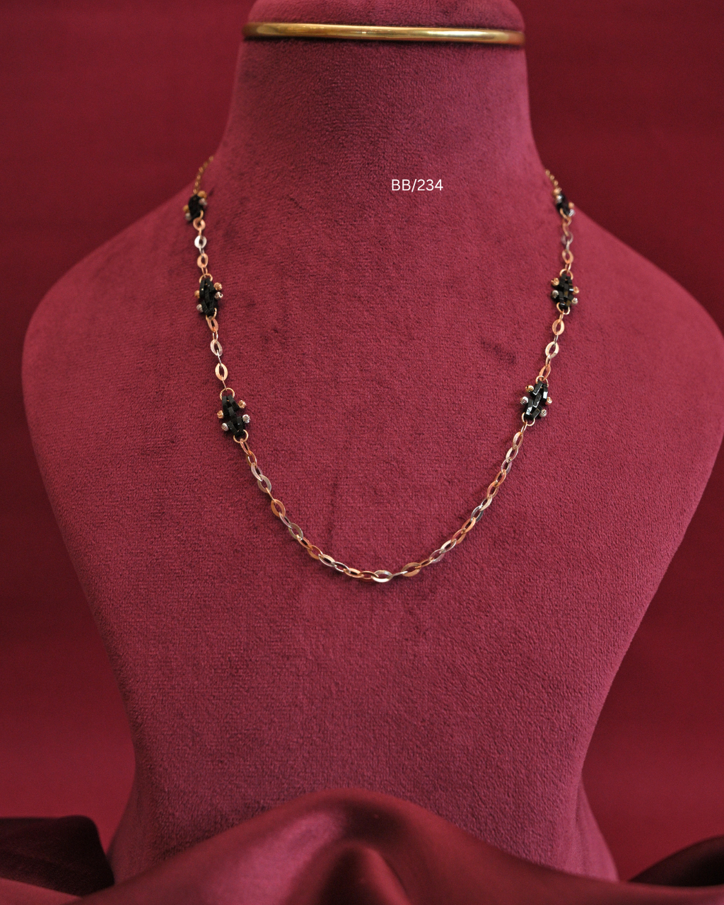 Two-Tone Gold Cable Link Mangalsutra Chain with Black Bead Stations | SKU: BB/234