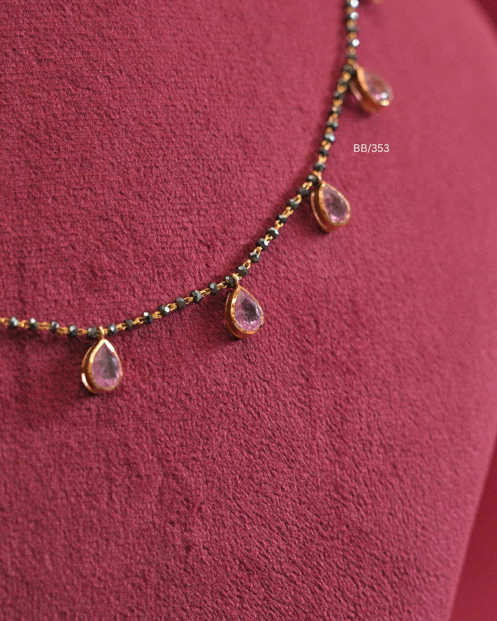 Teardrop Pink Gemstone Bezel Drop Station Mangalsutra | SKU: BB/353