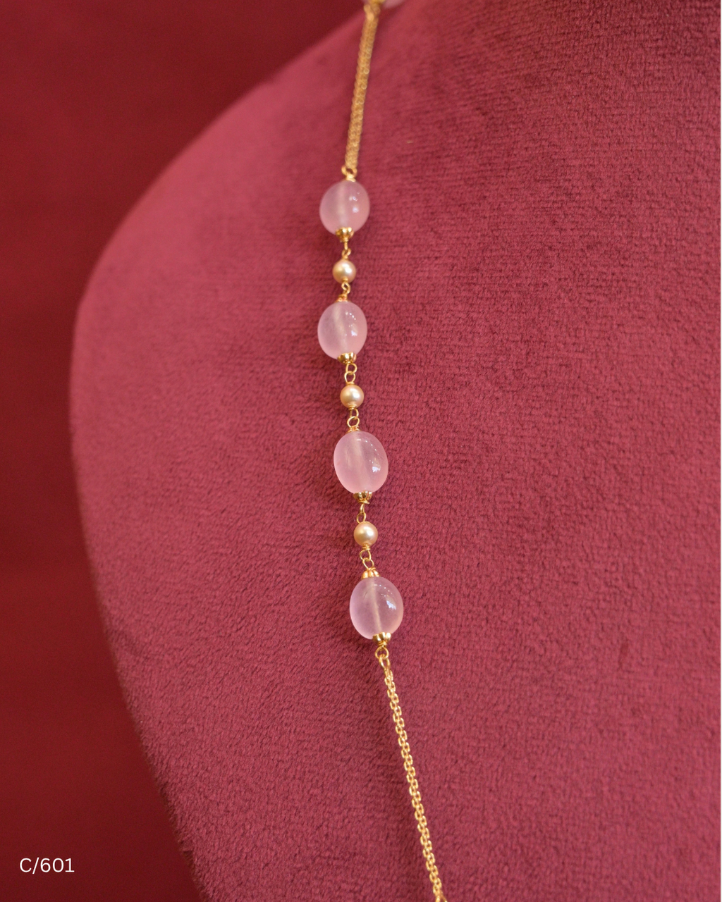 Long Station Chain Necklace with Rose Quartz Beads | SKU: C/601