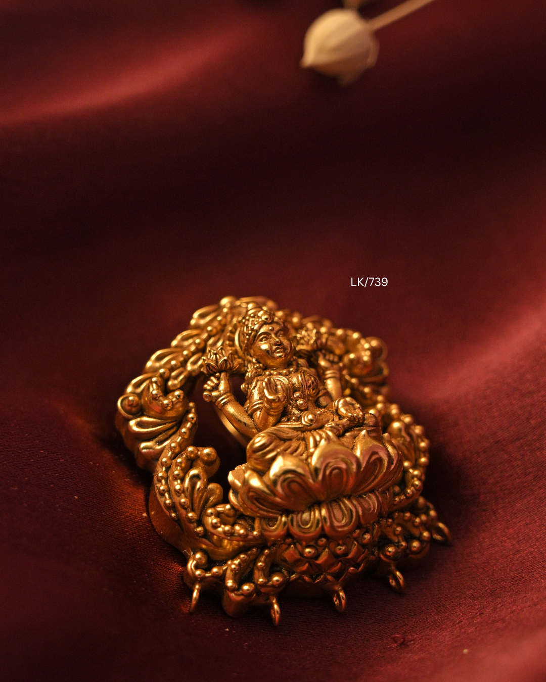 Gold Goddess Lakshmi Crowned Arch Nakshi Temple Pendant | SKU: LK/739
