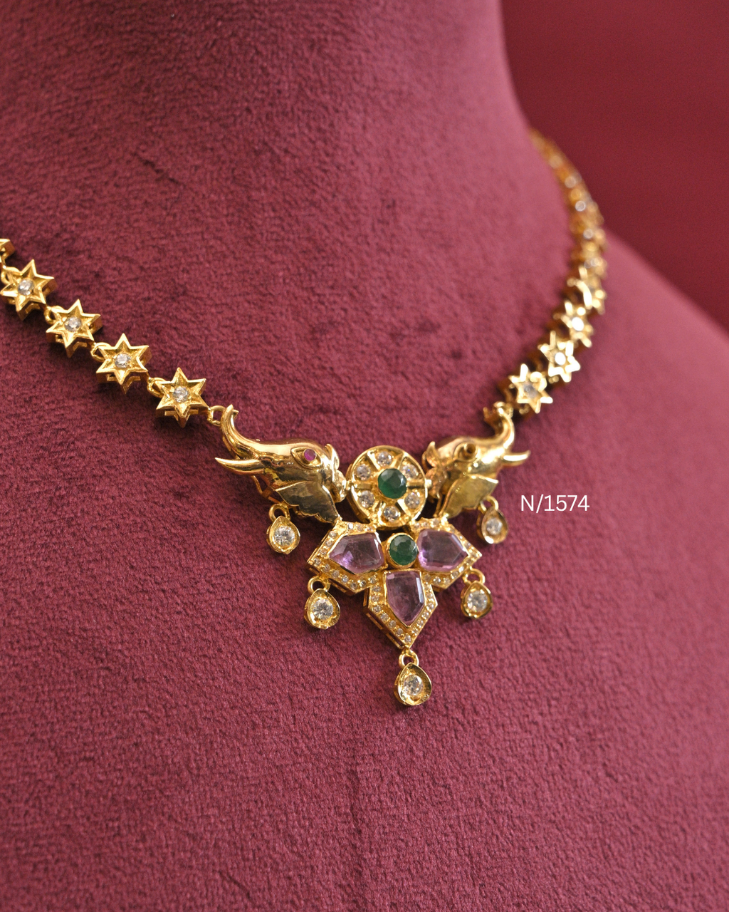 22kt Gold Celestial Elephant Motif Gemstone Necklace | 12.80g Net | SKU: N/1574