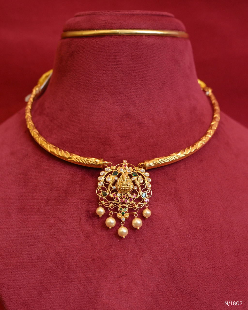 Temple Motif Openwork Pendant Kanti with Pearl Drops | SKU: N/1802