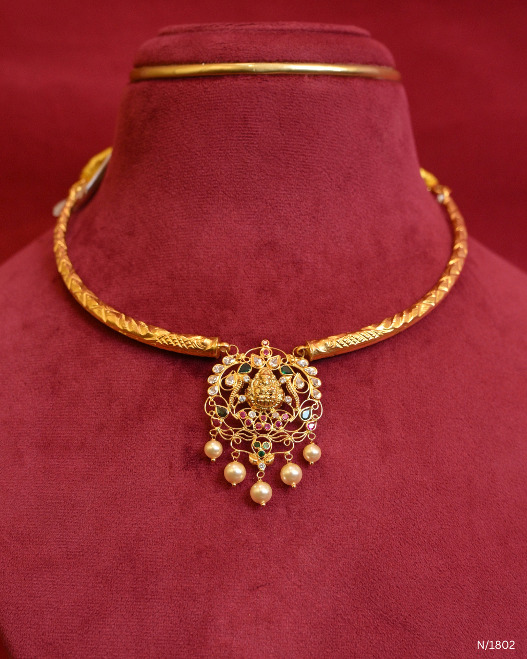 Temple Motif Openwork Pendant Kanti with Pearl Drops | SKU: N/1802