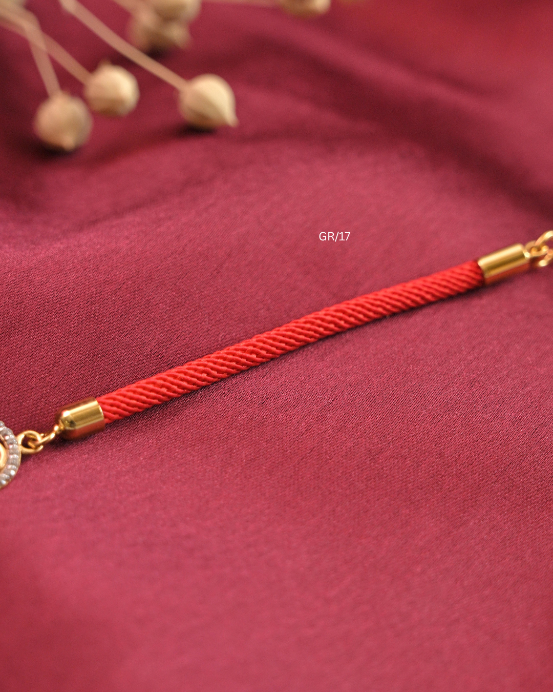 Lord Ganesha & CZ Circular Halo Rakhi with Red Thread |SKU: GR/17