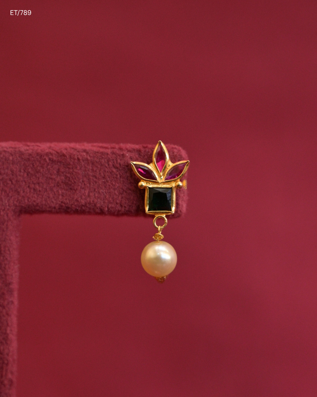 Gold Ruby, Emerald & Pearl Drop Dangle Earrings | SKU: ET/789