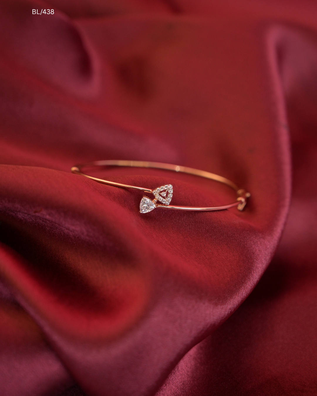 Dual Trillion Solitaire & Pave CZ Bypass Cuff Bracelet | SKU: BL/438