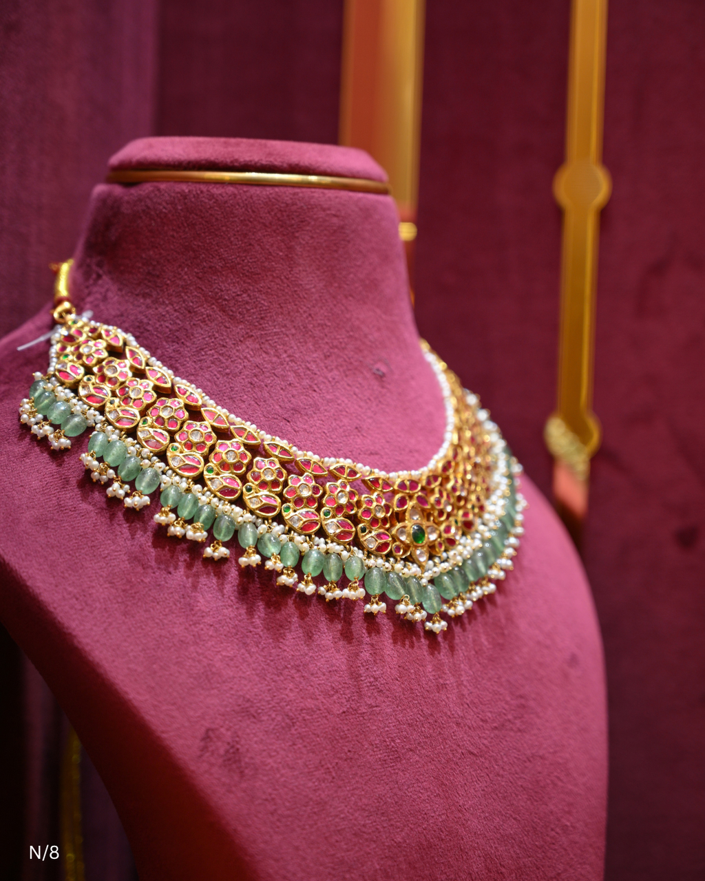 Jadau Polki, Ruby, Emerald & Green Bead Bridal Choker | SKU: N/8