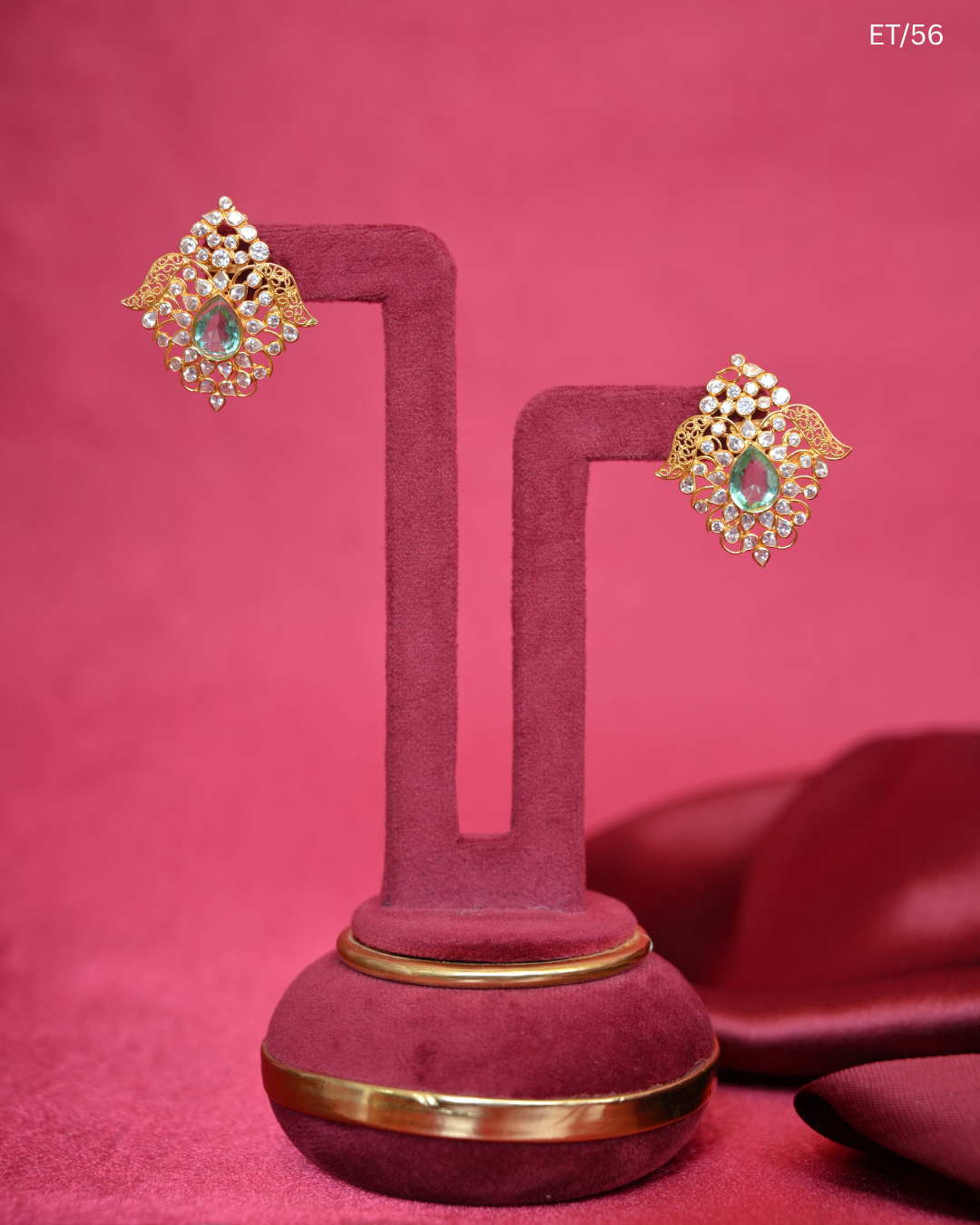 Polki Mint Green Gemstone Stud Earrings | SKU: ET/56