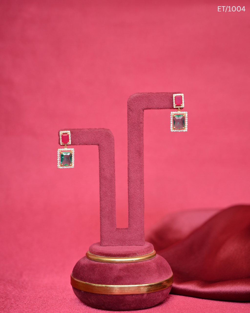 Rectangular Emerald & Ruby Statement Drop Earrings | SKU: ET/1004