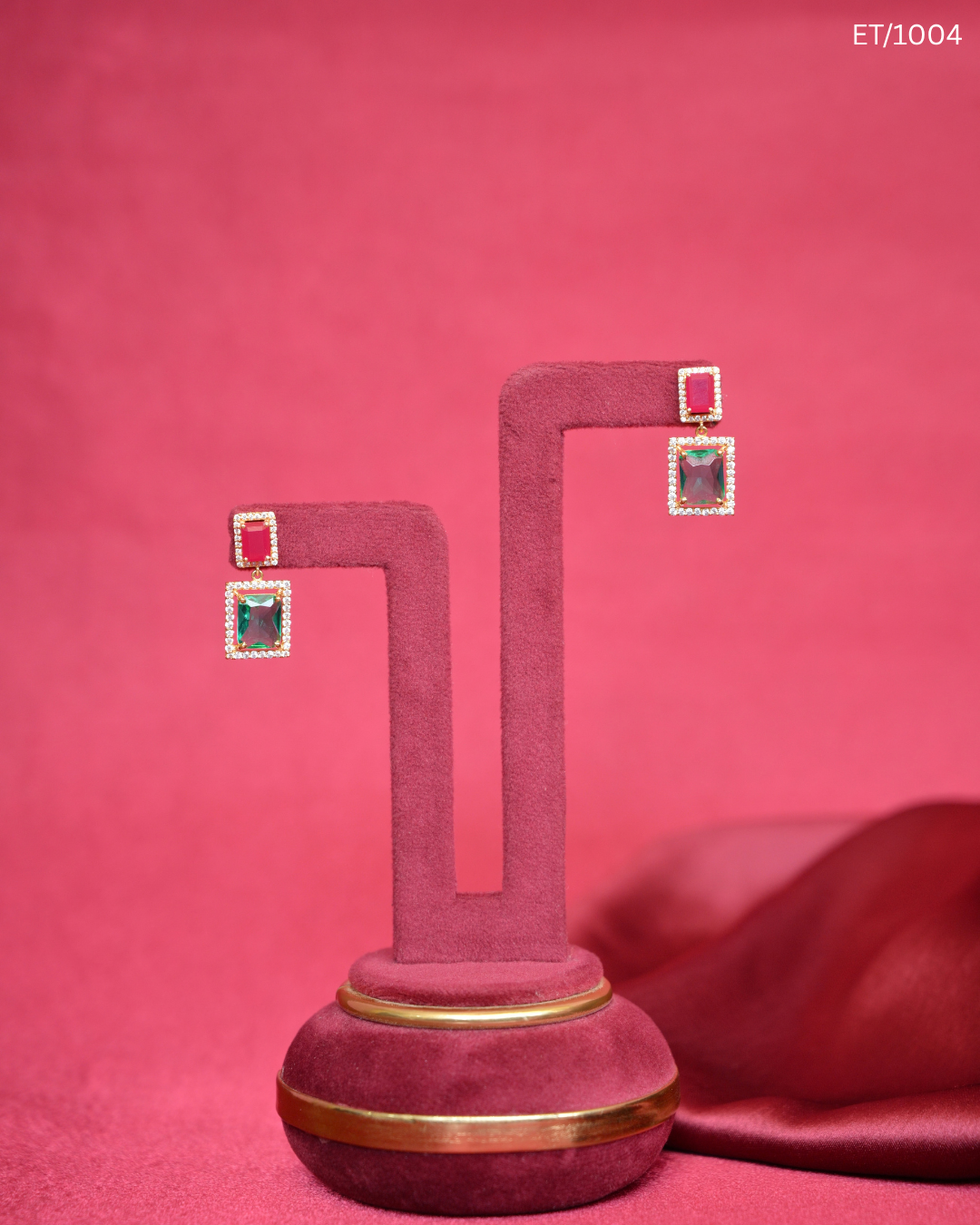 Rectangular Emerald & Ruby Statement Drop Earrings | SKU: ET/1004