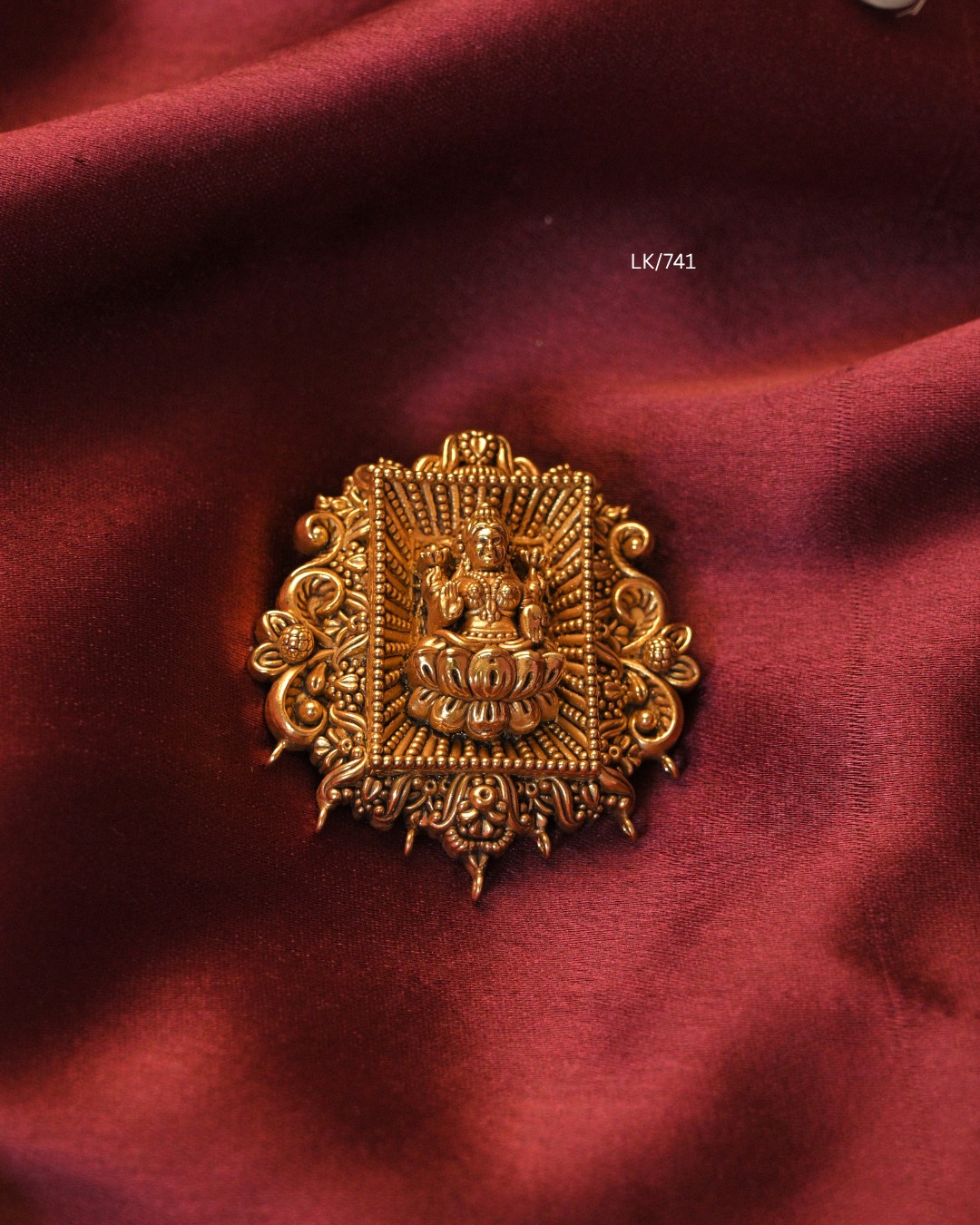 Antique Gold Rectangular Sunburst Goddess Lakshmi Nakshi Temple Pendant |SKU: LK/741