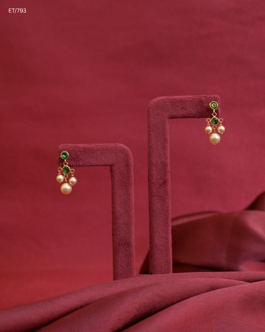 Green Emerald Station & Cultured Pearl Fringe Dangle Earrings | SKU: ET/793