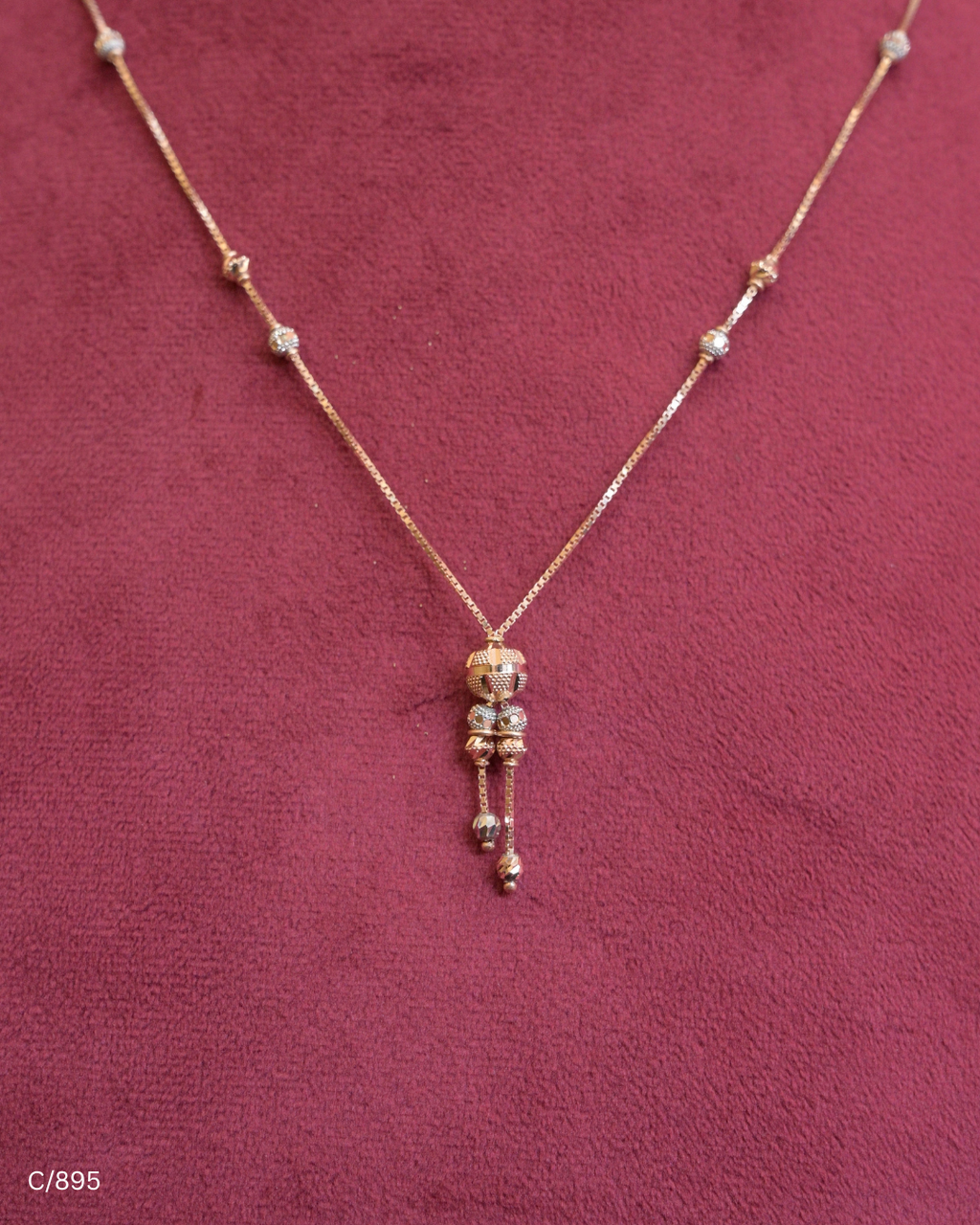 Two Tone Gold Station Chain Necklace with Hanging Pendant Cluster | SKU: C/895