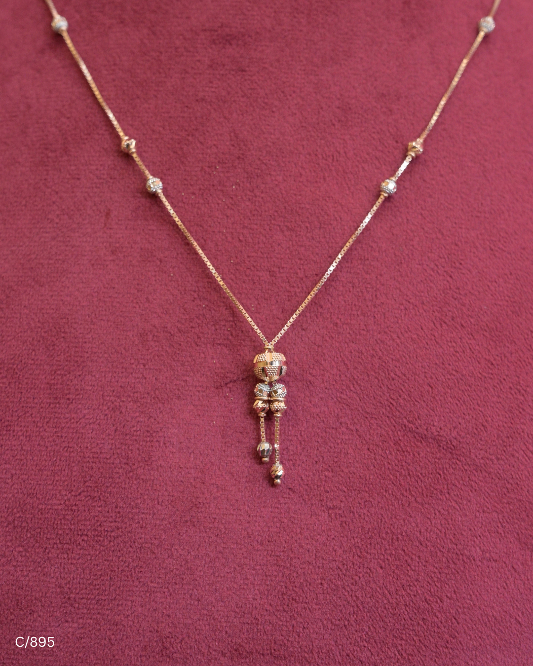 Two Tone Gold Station Chain Necklace with Hanging Pendant Cluster | SKU: C/895