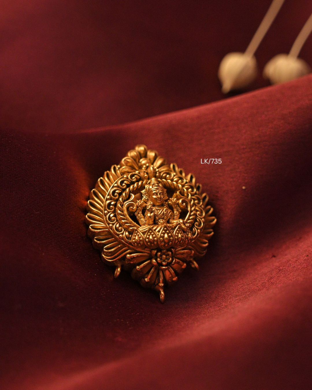 Gold Goddess Lakshmi Sunburst Halo Nakshi Temple Pendant |SKU: LK/735