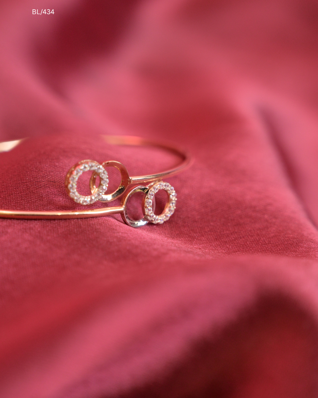 Dual Interlocking Circle & Round CZ Bypass Cuff Bracelet | SKU: BL/434