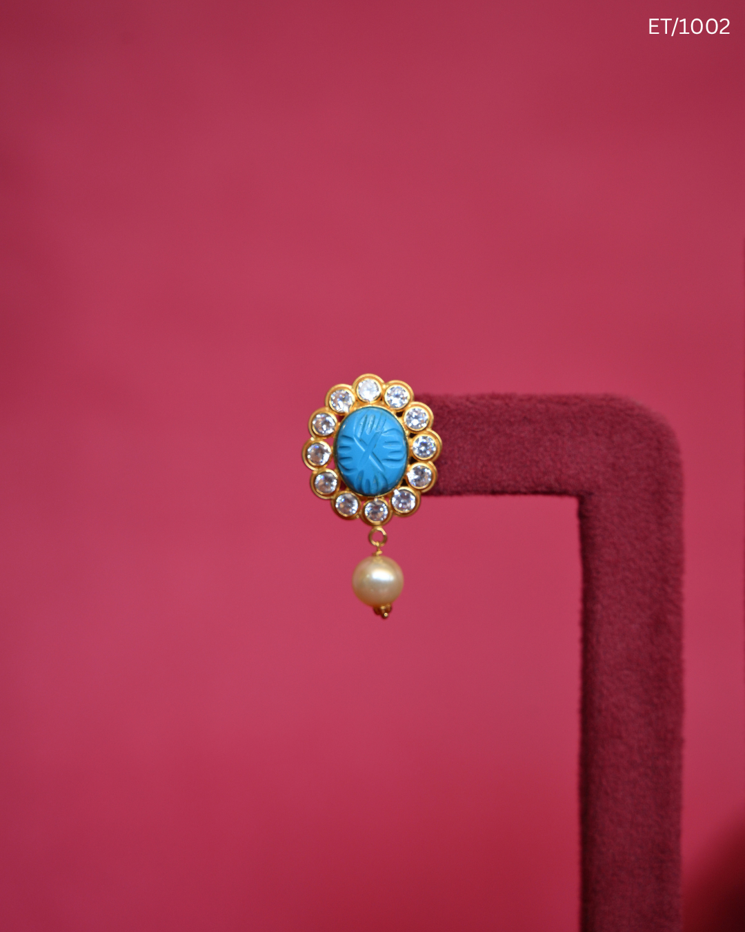 Polki Turquoise Blue & Pearl Stud Earrings | SKU: ET/1002