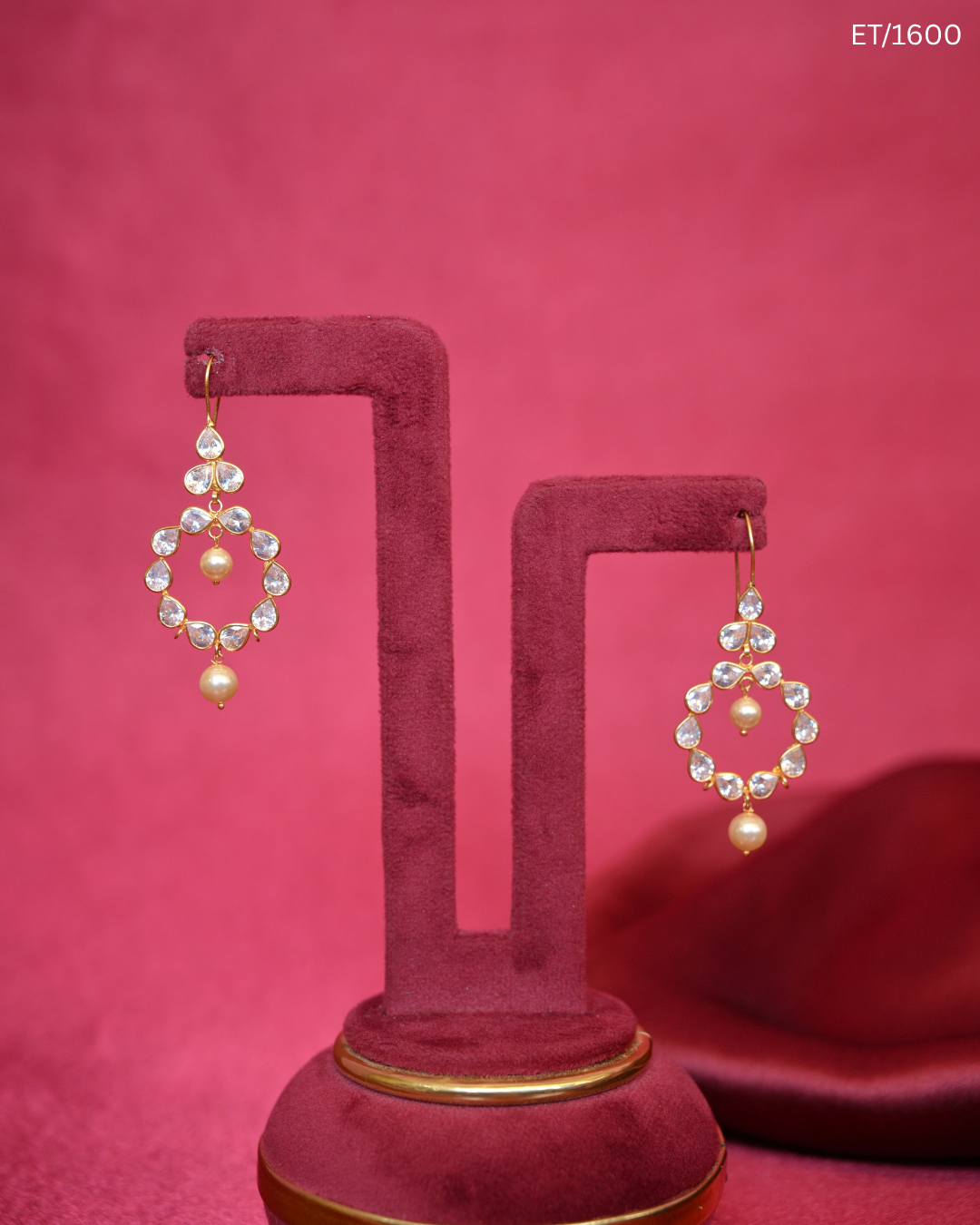 Polki And Pearl Open Hoop Drop Earrings | SKU: ET/1600