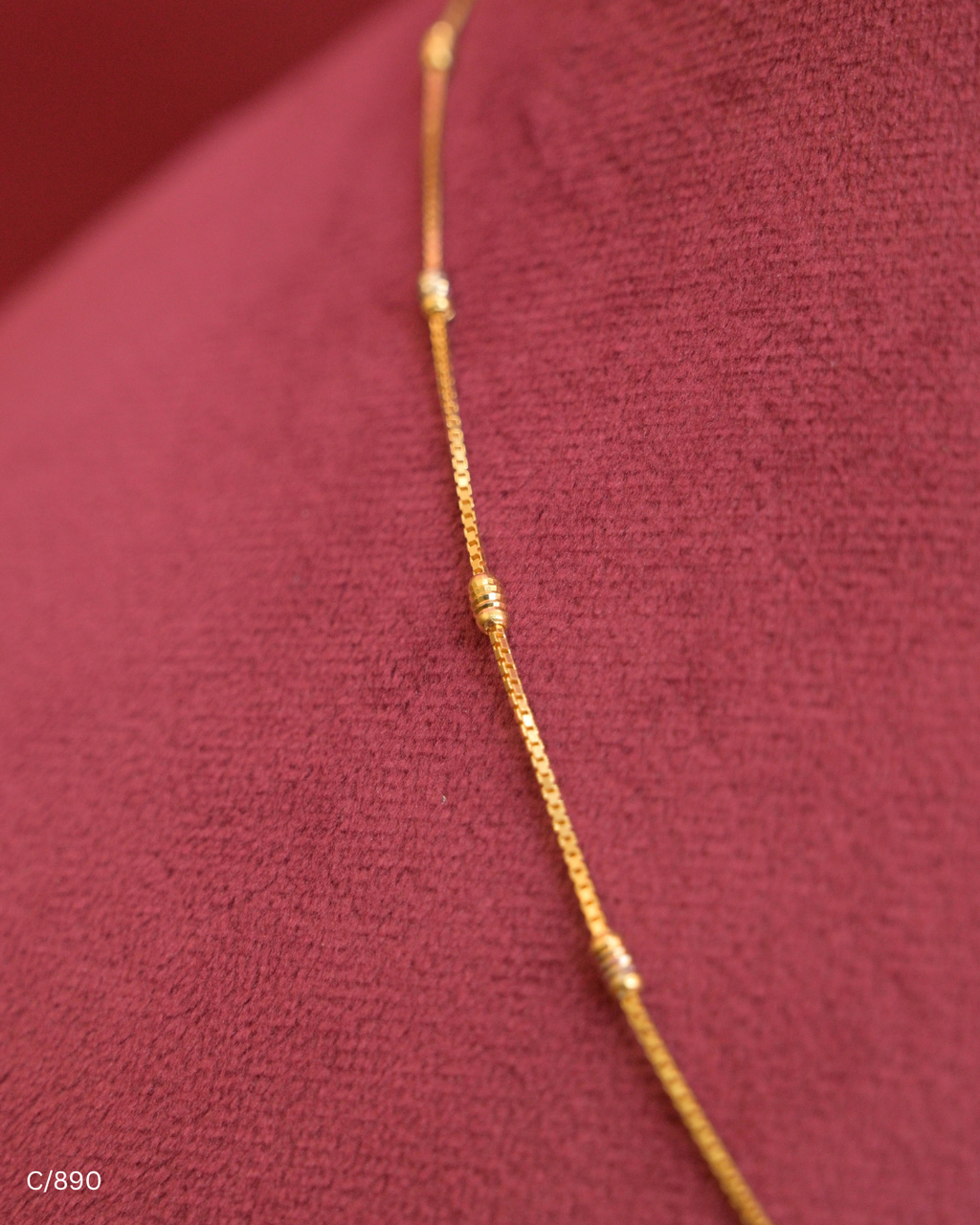 Delicate Station Chain Necklace with Two-Tone Cylindrical Beads | SKU: C/890
