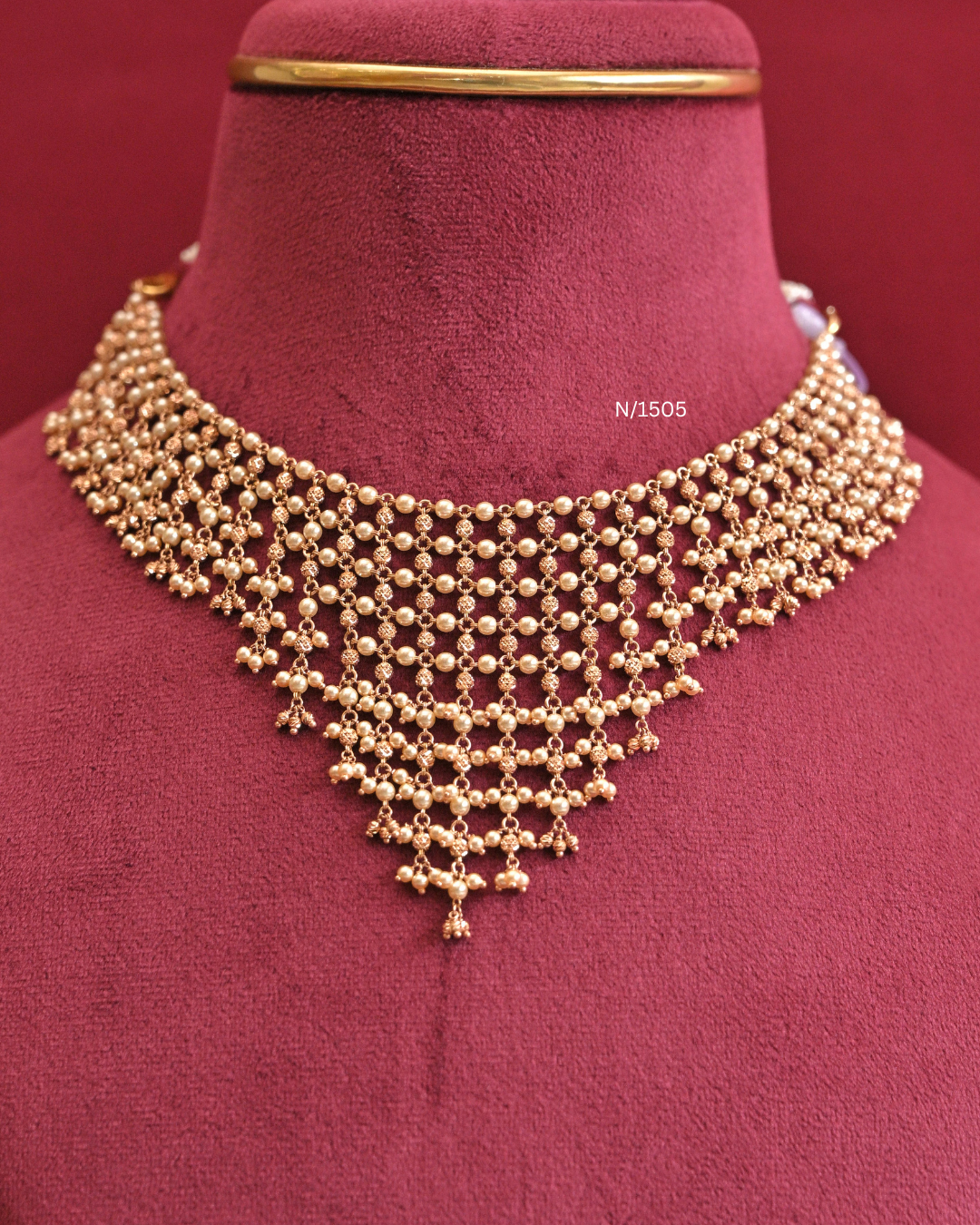 Pearl (Moti) Mesh Lattice Broad Necklace |SKU: N/1505