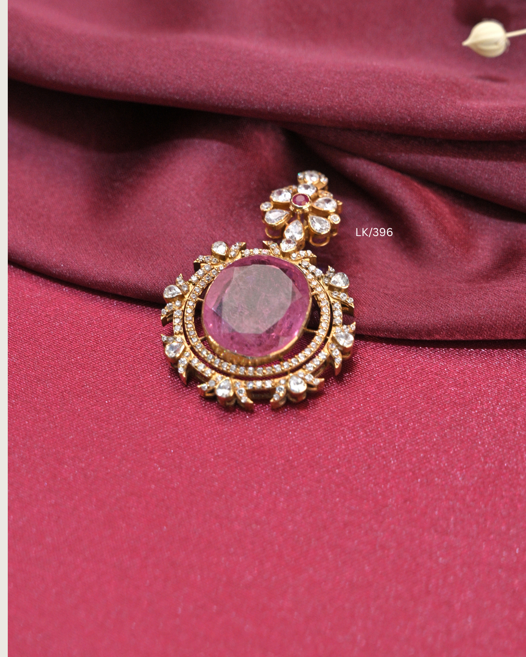Grand Oval Cambodia Ruby & Moissanite Dual Halo Pendant | SKU: LK/396