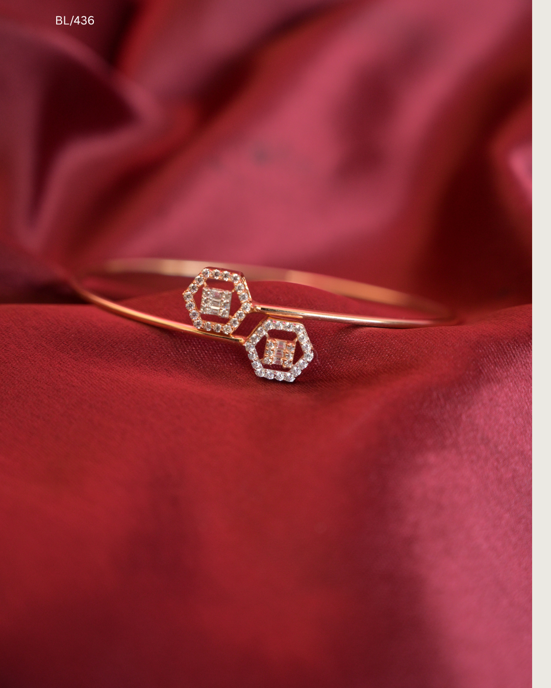Dual Hexagon Baguette & Round CZ Bypass Cuff Bracelet | SKU: BL/436