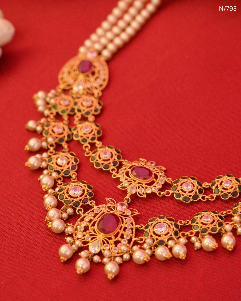 Pearl & Ruby-Accent Layered Statement Necklace | SKU: N/793