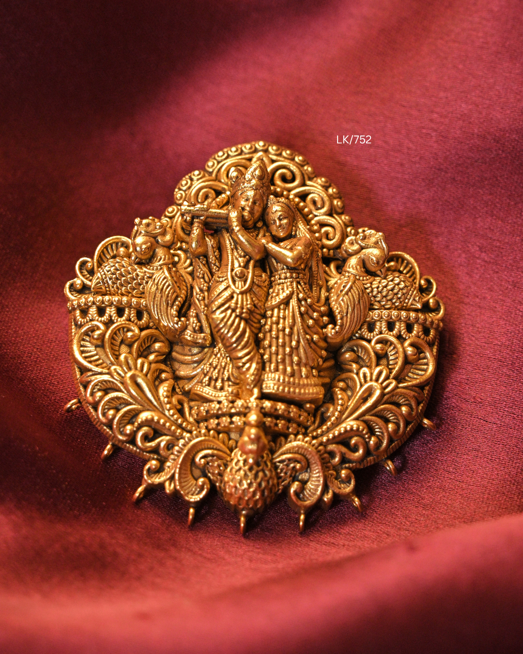 Antique Gold Divine Radha Krishna Nakshi Temple Pendant| SKU: LK/752
