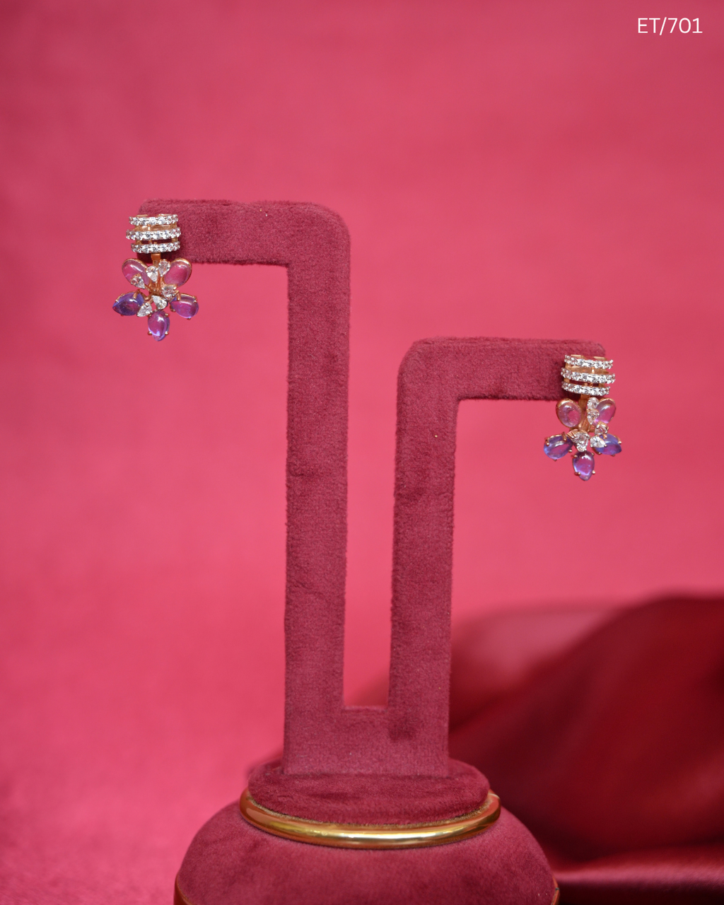 Polki And Multigem Floral Cluster Earrings | SKU: ET/701