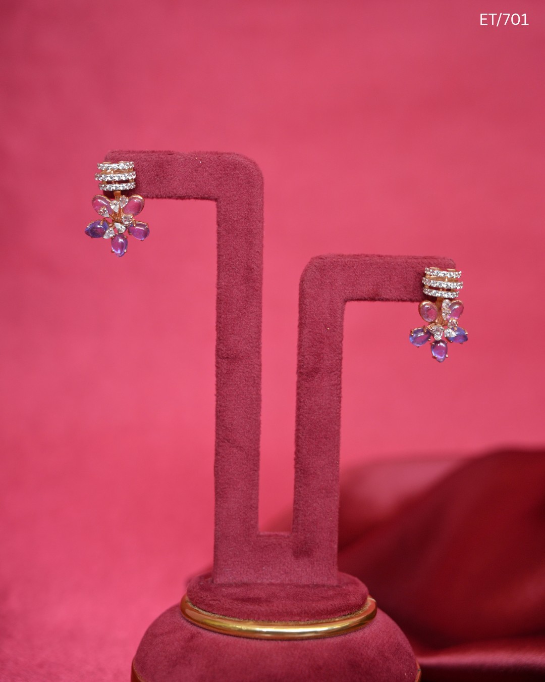 Polki And Multigem Floral Cluster Earrings | SKU: ET/701