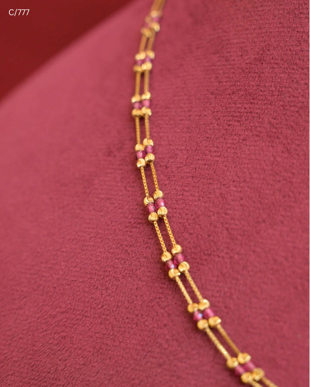 Double Strand Gold Station Chain Necklace with Beads Bars | SKU: C/777