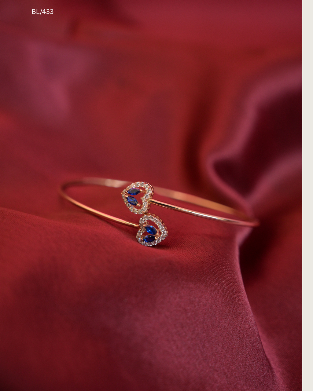 Dual Heart Blue Sapphire & Round CZ Bypass Cuff Bracelet | SKU: BL/433