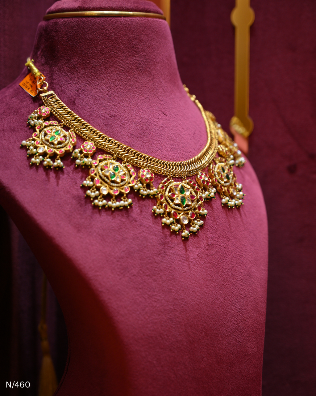 Polki Ruby Emerald & Pearl Statement Necklace | SKU: N/460